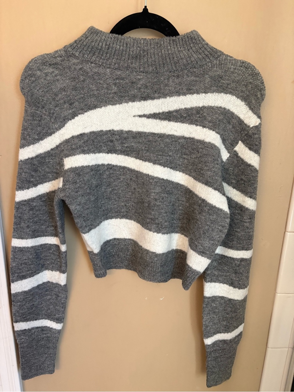 Express Gray and White Striped Mock Neck Crop Sweater NWT